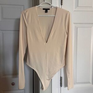 Forever 21 Long Sleeve Deep V Bodysuit, Size: L